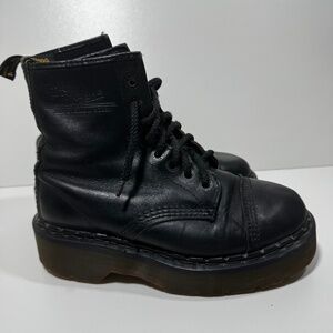 Vtg Dr Doc Martens Black Leather Combat Boots England Women 6 UK 4 Rare Punk 90s